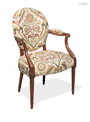 A GEORGE III MAHOGANY OPEN ARMCHAIR