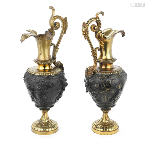 A PAIR OF LATE 19TH CENTURY GILT AND PATINATED BRONZE