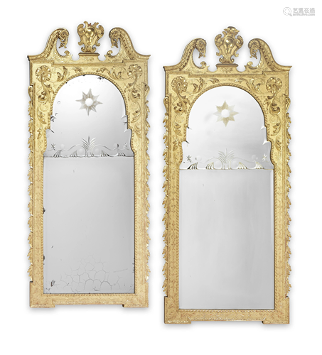 A MATCHED PAIR OF GILTWOOD AND GILT GESSO PIER …