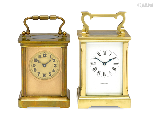 TWO BRASS CARRIAGE TIMEPIECES