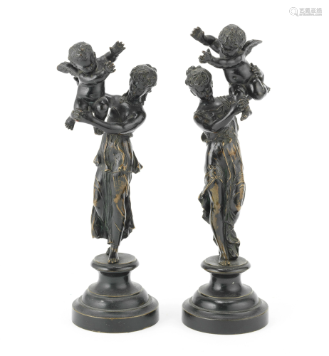 A PAIR OF LATE 19TH CENTURY FRENCH PATINATED BRONZE