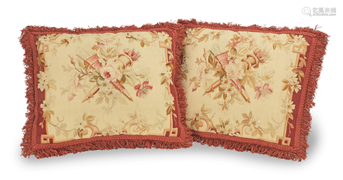 A 19TH CENTURY PAIR OF AUBUSSON CUSHIONS