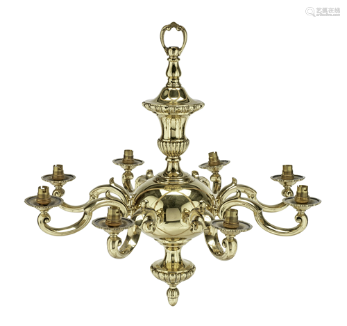 A LATE VICTORIAN EIGHT LIGHT BRASS CHANDELIER