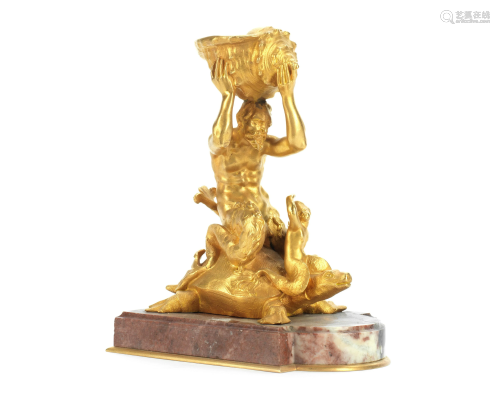 A GILT BRONZE FIGURAL GROUP OF A MERMAN AND CHILD