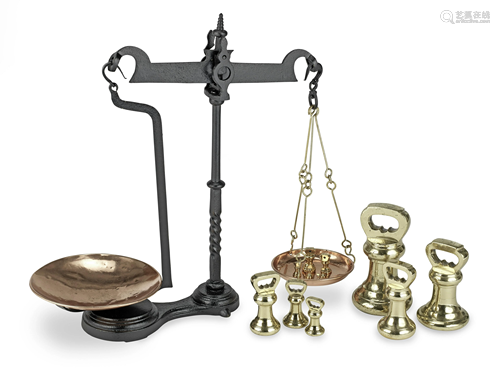 A SET OF LATE 19TH CENTURY IRON, BRASS AND COPPER