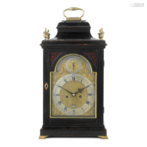 A GEORGE III EBONISED AND BRASS MOUNTED BRACKET CLOCK