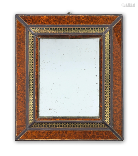 A SIMULATED TORTOISESHELL AND VERRE EGLOMISE MIRROR OF