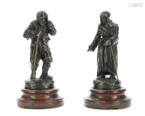 A PAIR OF LATE 19TH CENTURY PATINATED BRONZE GENRE