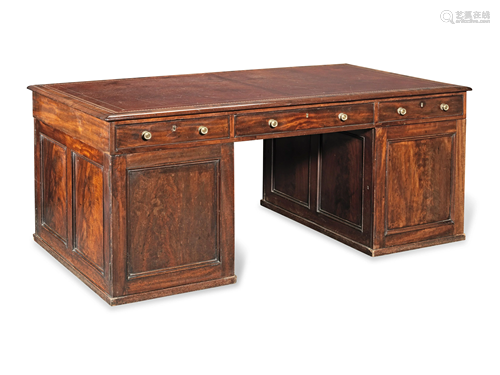 A GEORGE IV MAHOGANY PARTNERS' PEDESTAL DESK