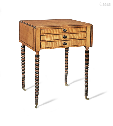 A REGENCY SATINBIRCH, PURPLEWOOD LINE-INLAID AND