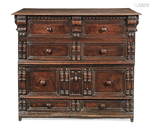 A CHARLES II JOINED OAK CHEST