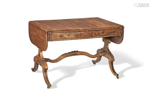 A REGENCY MAHOGANY AND EBONY INLAID SOFA TABLE