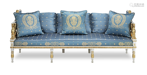 A SWEDISH 19TH CENTURY PAINTED AND PARCEL GILT SOFA