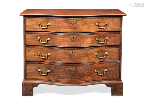 A GEORGE III MAHOGANY SERPENTINE SECRETAIRE CHEST