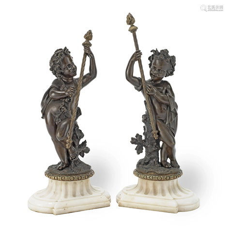 A PAIR OF 19TH CENTURY FRENCH PATINATED BRONZE FIGURES