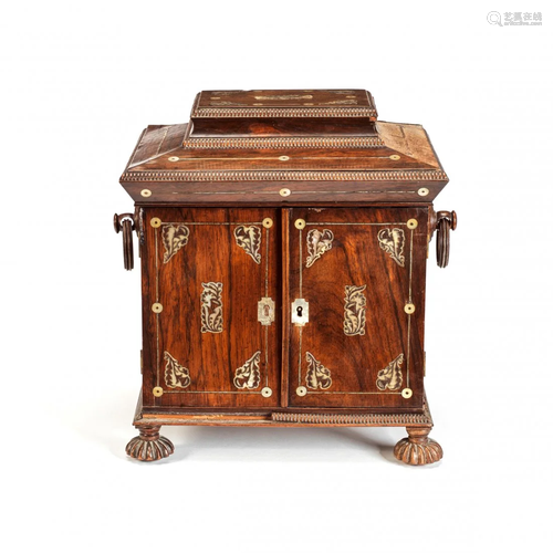 A WILLIAM IV ROSEWOOD AND MOTHER OF PEARL INLAID TABLE