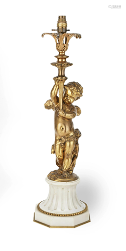 A 19TH CENTURY FRENCH GILT BRONZE FIGURAL LAMPBASE