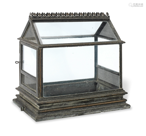 A MID VICTORIAN JAPANNED TIN TERRARIUM IN THE GOTHIC