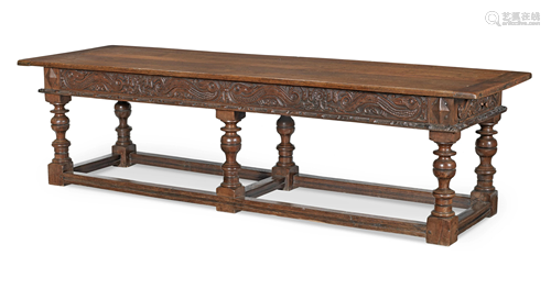 A LARGE OAK REFECTORY TABLE