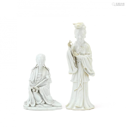 TWO BLANC-DE-CHINE FIGURES OF GUANYIN