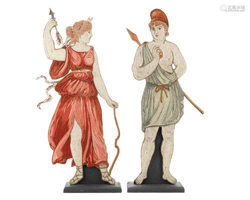 A PAIR OF 19TH CENTURY EMBROIDERED CLASSICAL FIGURAL