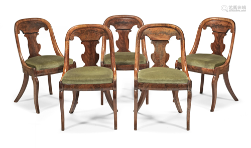 A SET OF FIVE LOUIS PHILIPPE MAHOGANY TUB BACK CHAISES