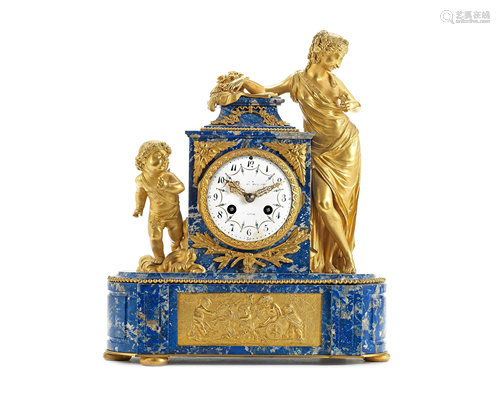 A 19TH CENTURY FRENCH GILT BRONZE AND LAPIS LAZULI