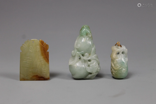 Three Carved Hetian Jade Pendants