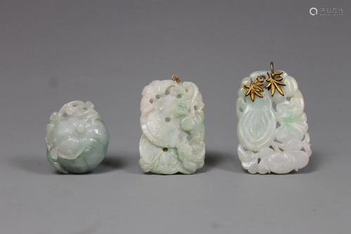 Three Carved Hetian Jade Pendants