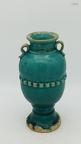 A Yuan-Style Peacock Green-Glazed Vase