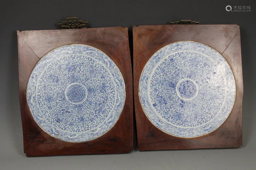 A Pair of Blue and White Porcelain Plaques, Mid Qing