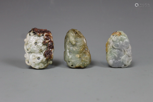 Three Carved Hetian Jade Pendants