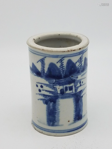 A Blue and White Brushpot, Qing Dynasty