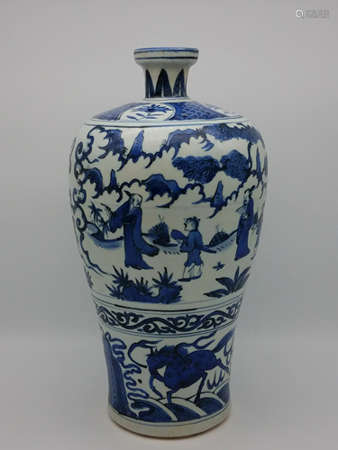 A Blue and White 'Meiping' Vase, Qing Dynasty