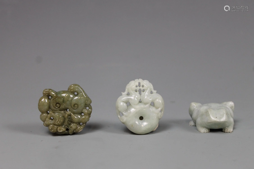 Three Carved Hetian Jade Pendants