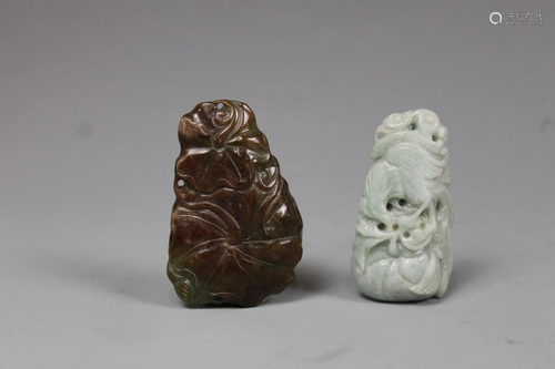 Two Carved Hetian Jade Pendants