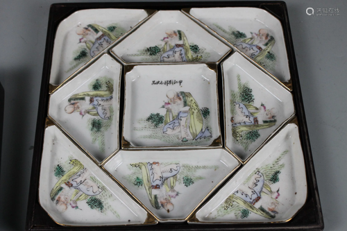 A Hongmu Sweetmeat Box and Cover with Sancai Dishes