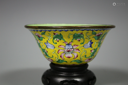 A Yellow-Ground Cloisonne Enamel Bowl, Qing Dynasty