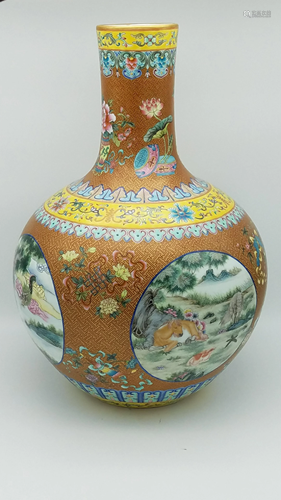 A Gilt Famille-Rose Bottle Vase, Mark Qianlong