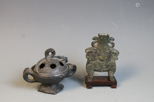 A Bronze Censer and Bronze Vase