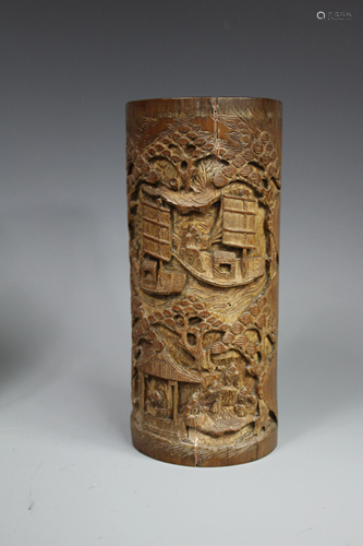 A Carved Bamboo Brushpot, Qing Dynasty