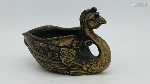 A Brass Goose-Form Waterpot, Mark Xuande