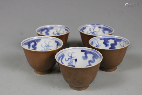 A Group of Five Brown-Glazed Cups, Qing Dynasty