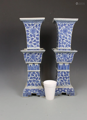 A Pair of Blue and White Candlesticks, Mid Qing Dynasty