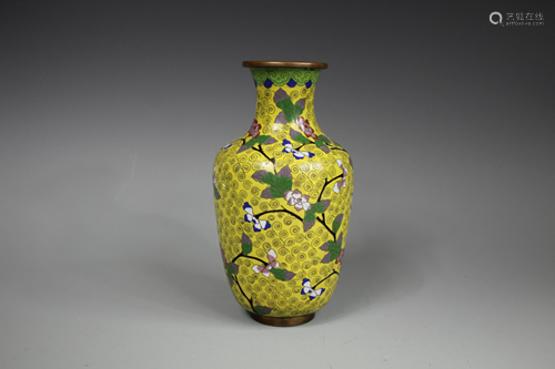 A Yellow-Ground Cloisonne Enamel Vase, Qing Dynasty