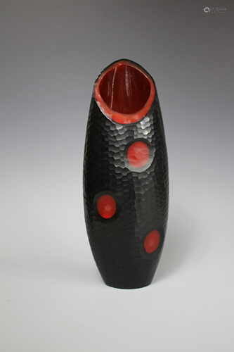 A Peking Glass Black and Red Vase