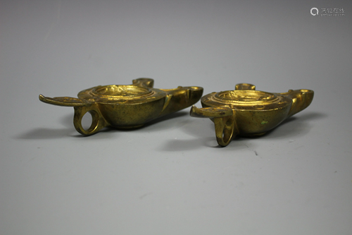 Two Gilt-Bronze Oil Lamps, 18th Century