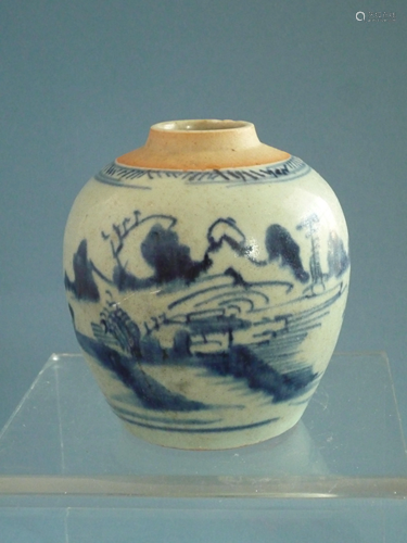 A Blue and White 'Landscape' Jar, Qing Dynasty