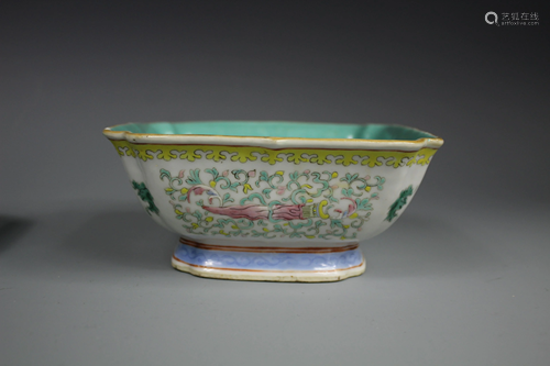 A Famille-Rose Square Bowl, Qing Dynasty