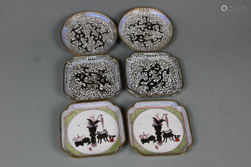 A Set of Six Cloisonne Enamel Saucer Dishes